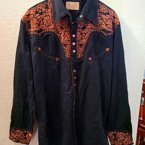 SCULLY MEN'S BLACK EMBROIDERED SCROLL LONG SLEEVE WESTERN SHIRT